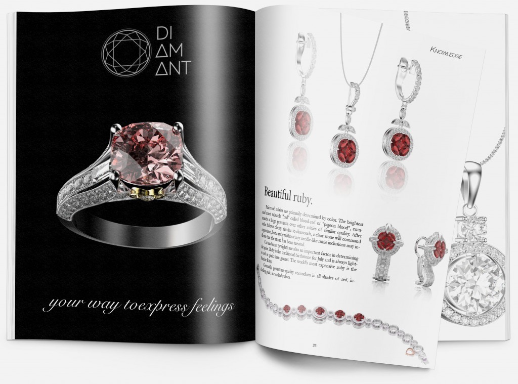 3D modelled jewelry on magazine pages