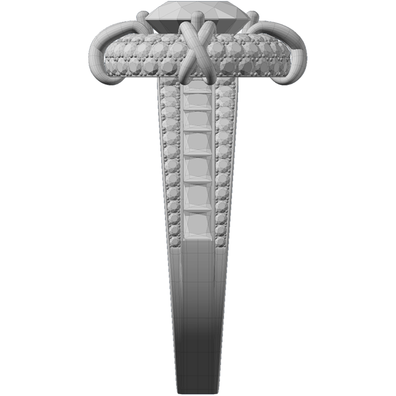 Side view of wireframe 3D diamond ring